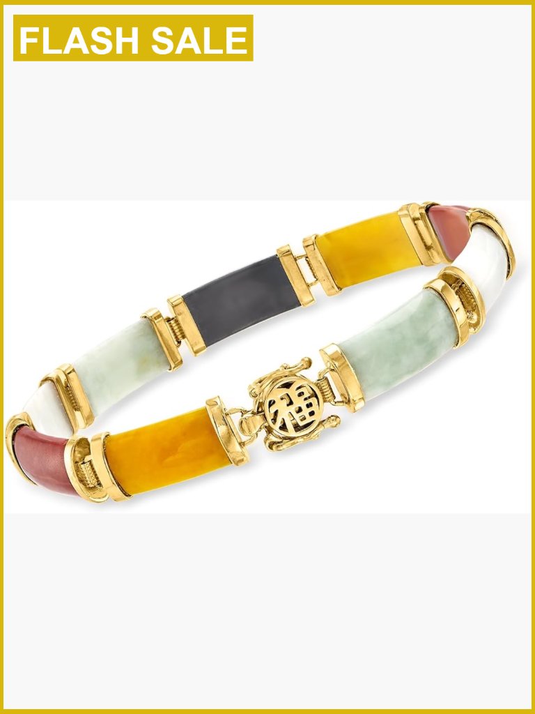 18kt Gold Over Sterling Jade Bracelet, 7.5 Inch, Fine Jewelry Gift